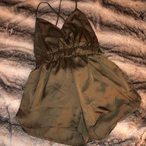 Olive Green Satin Romper